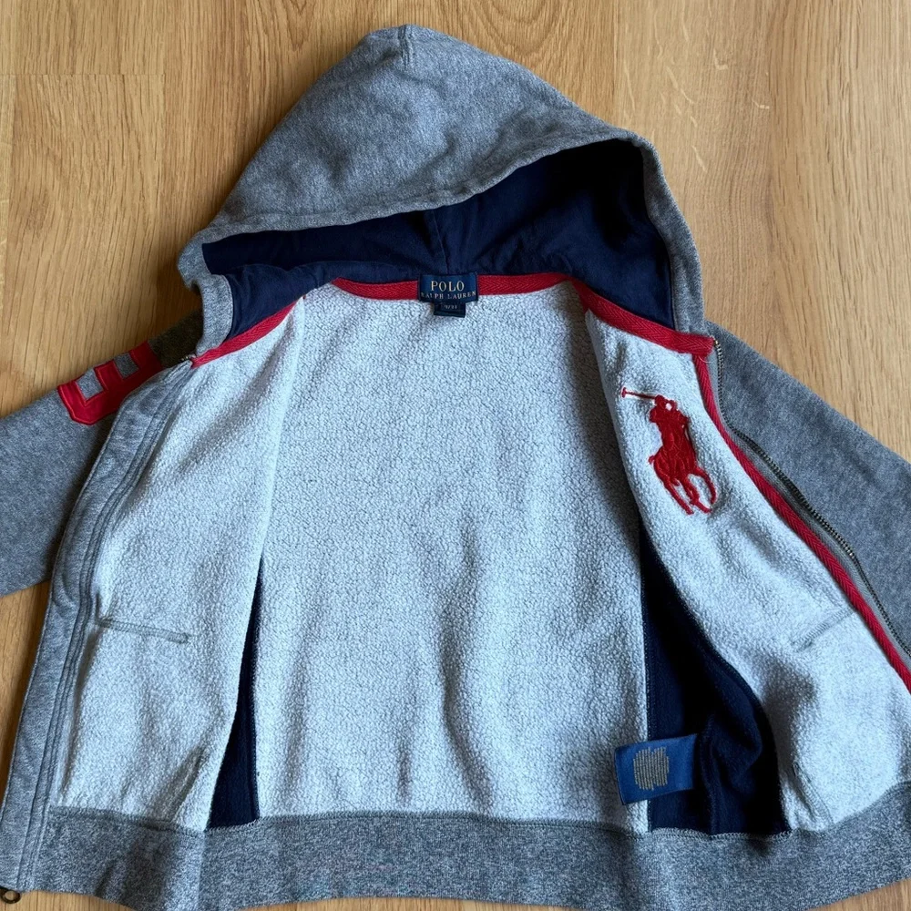 EUC Ralph Lauren Boy Sweatshirt-Full Zip Hoodie, Gray, Blue and Red